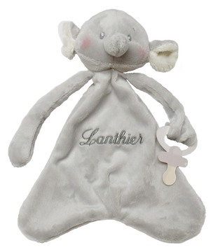 GANZ Pacifier Cozy - Gray Elephant with Gray Script Lettering